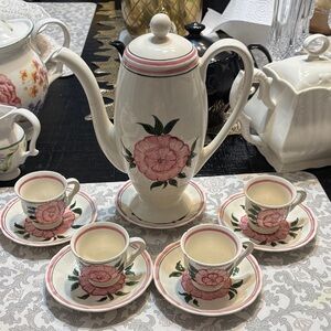 Floral Porcelain Coffee Set with Pink Accents